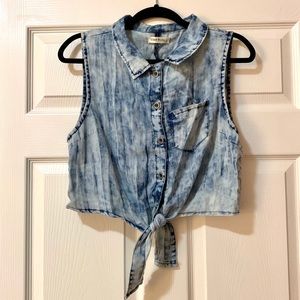 Acid Washed Tank Top With Front Tie